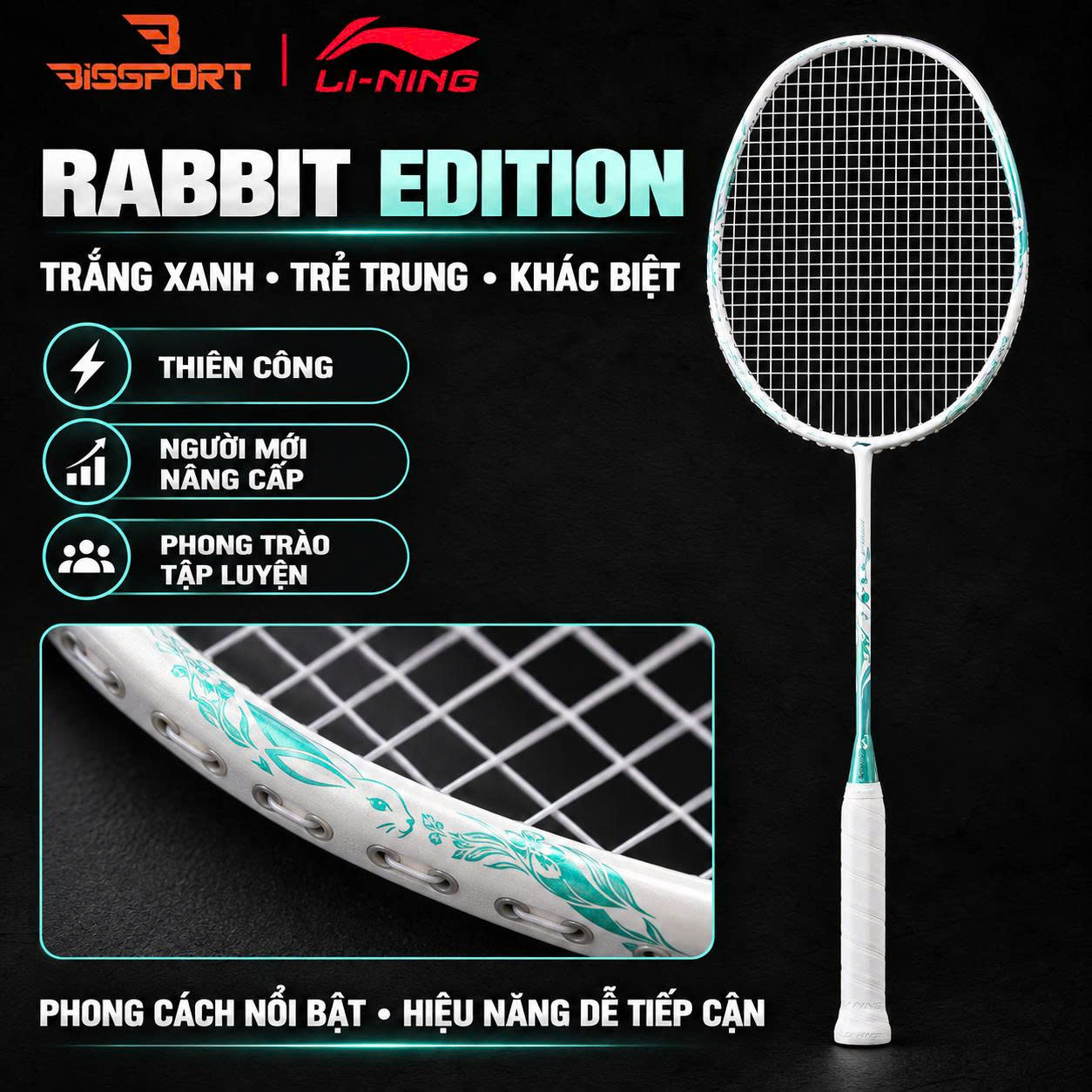 Vợt Cầu Lông Lining Axforce Canon Chính Hãng - Trắng Xanh (P-AYPW043-40V) - Kiểm Soát Chính Xác - Nhẹ - Đánh Mượt Mà